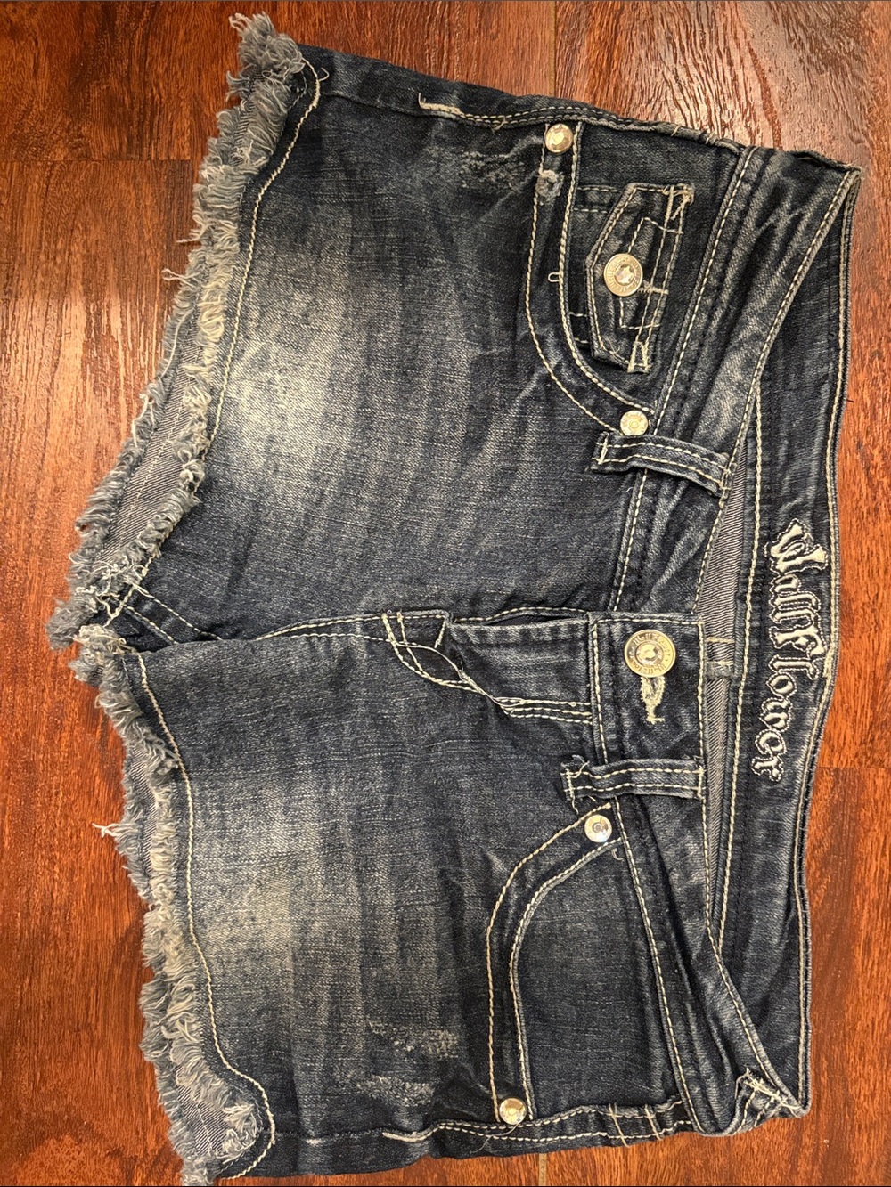 Wallflower Distressed Dark Wash Frayed Hem Denim Shorts